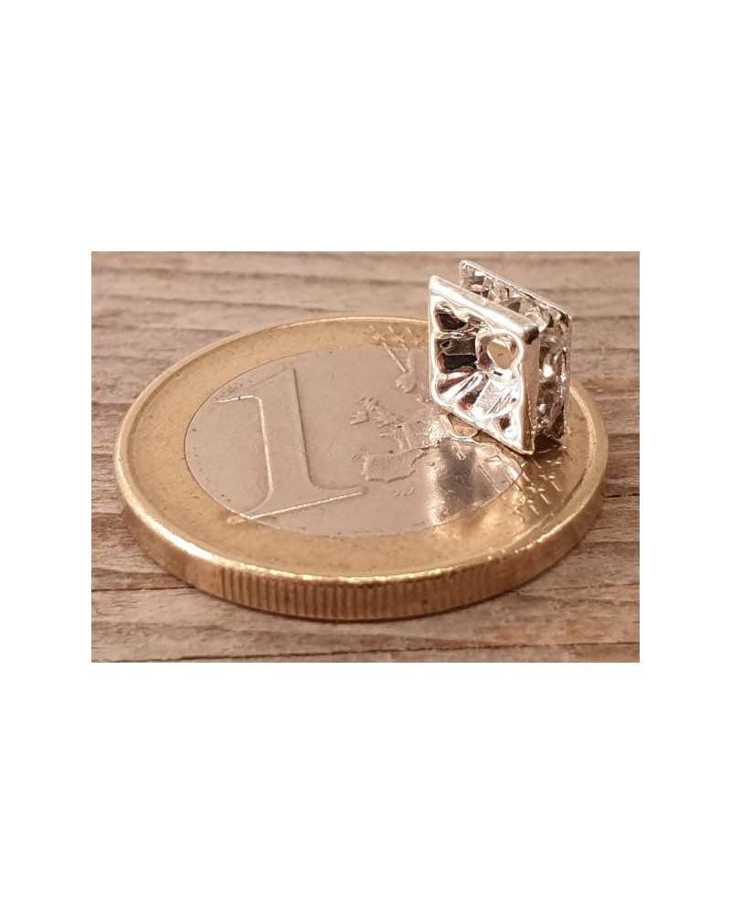 Zwischenteil Strass 7x7x3mm, Messing versilbert