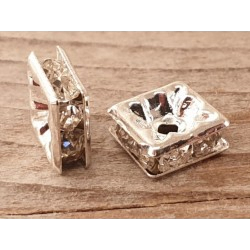 Zwischenteil Strass 7x7x3mm, Messing versilbert