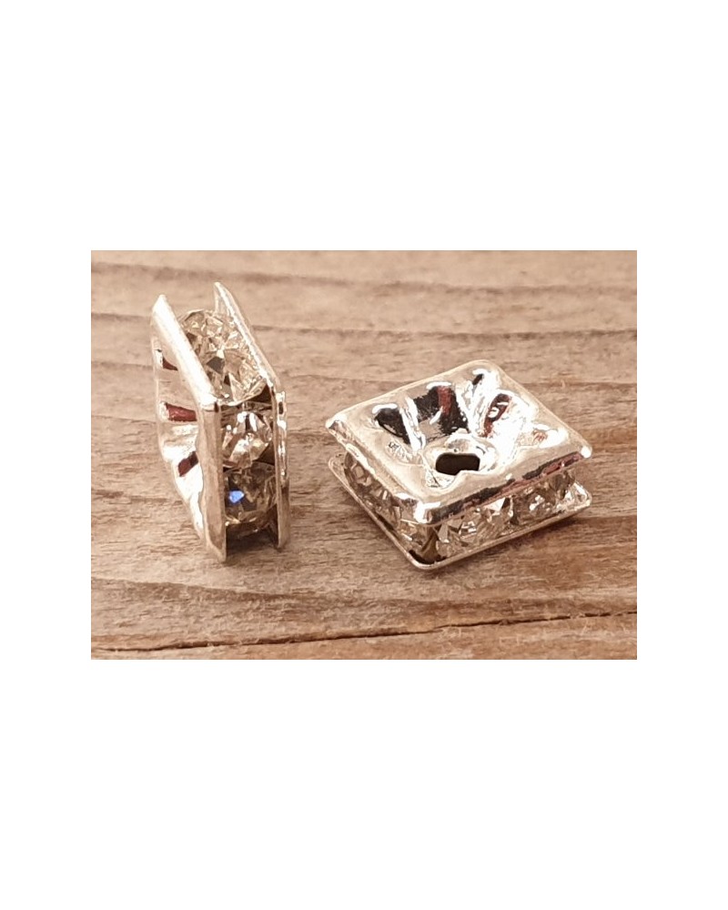Zwischenteil Strass 7x7x3mm, Messing versilbert