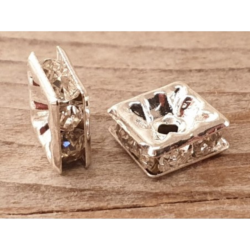 Zwischenteil Strass 7x7x3mm, Messing versilbert
