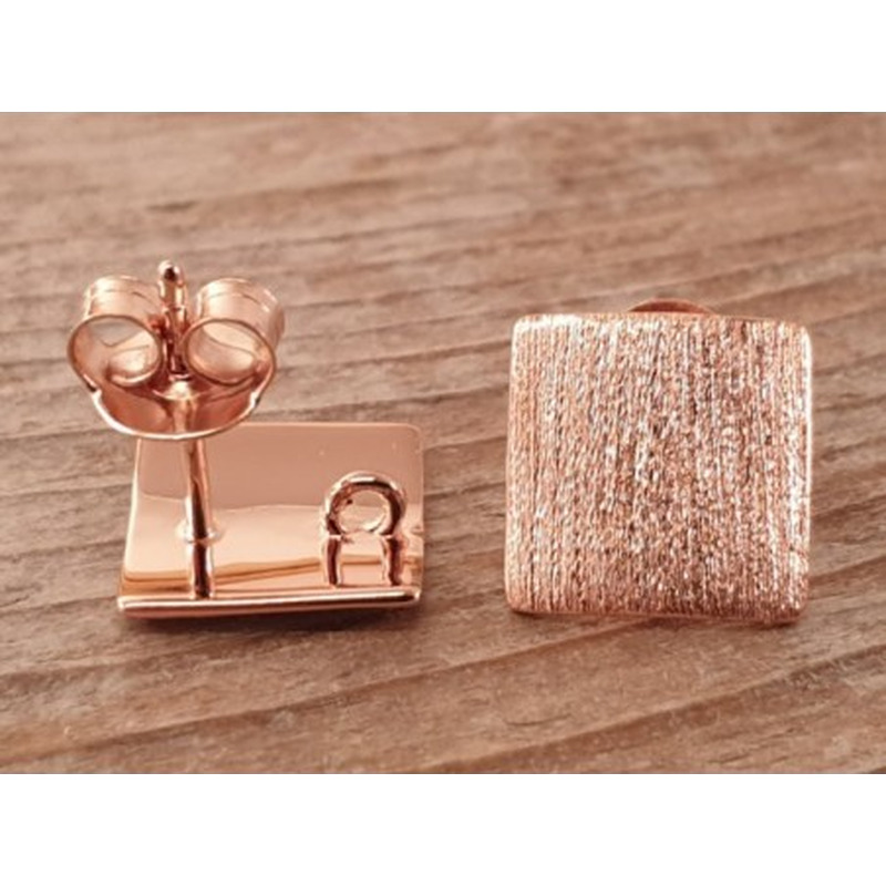 2 Stk. Ohrstecker 10x10mm mit Öse, 925 Silber rose vergoldet