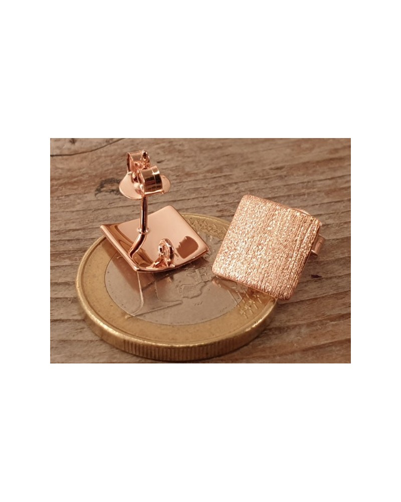 2 Stk. Ohrstecker 10x10mm mit Öse, 925 Silber rose vergoldet