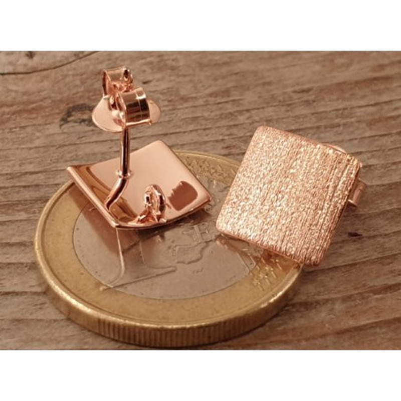 2 Stk. Ohrstecker 10x10mm mit Öse, 925 Silber rose vergoldet