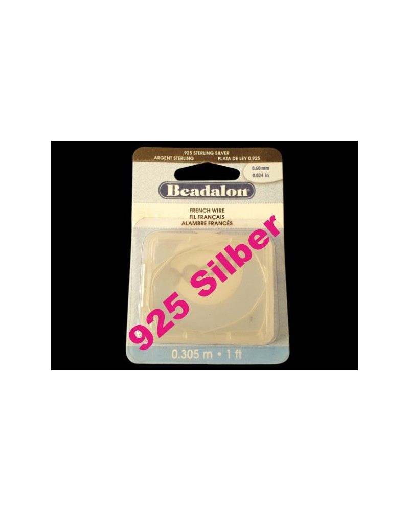 Perlspiraldraht 0,6mm/30.5cm, 925 Silber, French Wire
