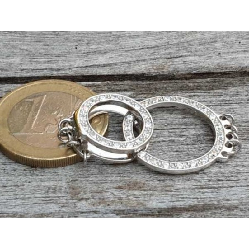 Schliesse 20x34mm, 925 Silber rhodiniert, Strass
