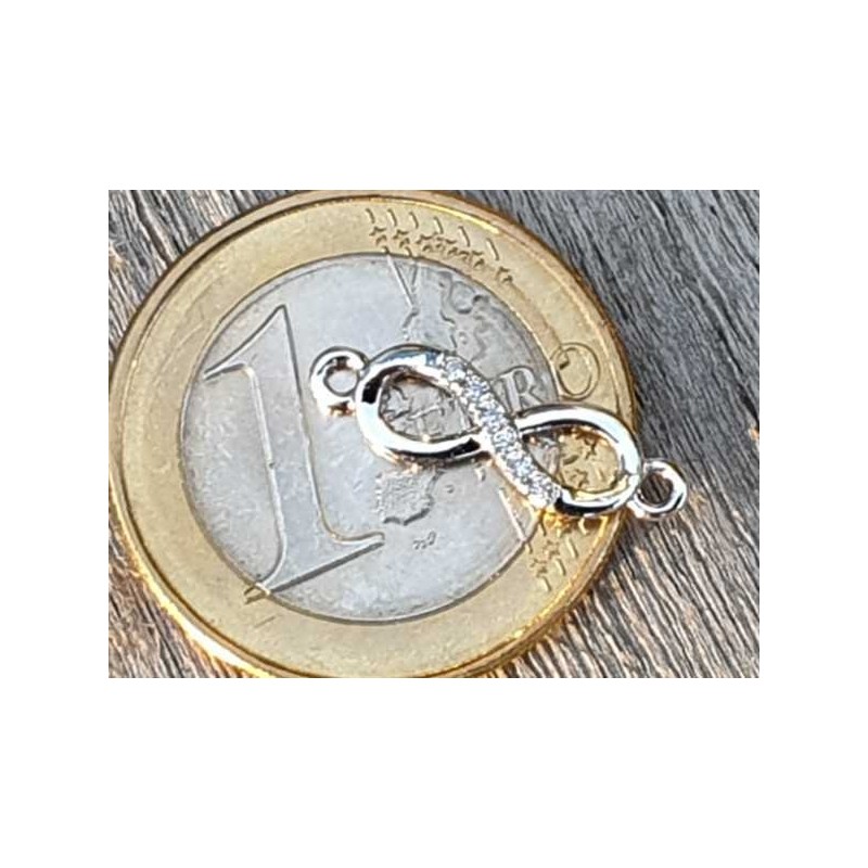 Zwischenteil-Link Strass Infinity 17mm, Messing silberfarben