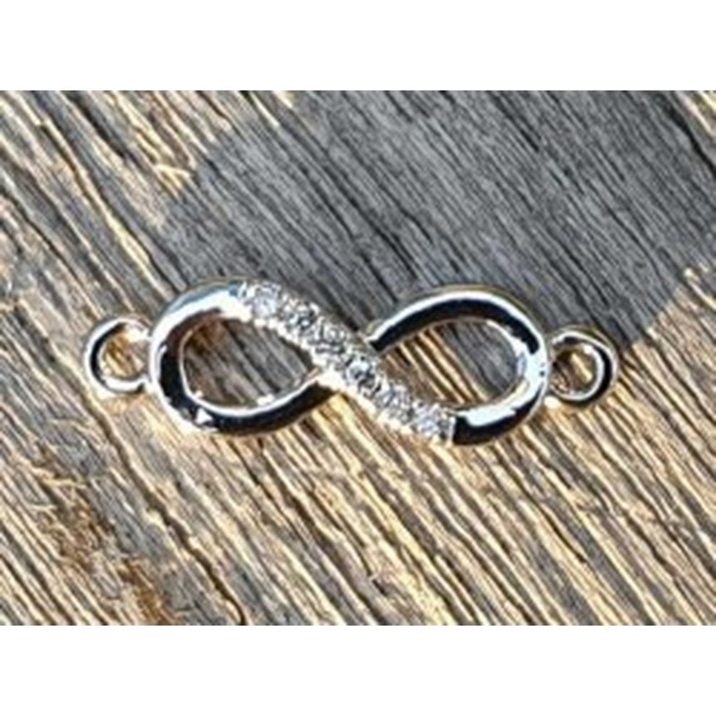 Zwischenteil-Link Strass Infinity 17mm, Messing silberfarben