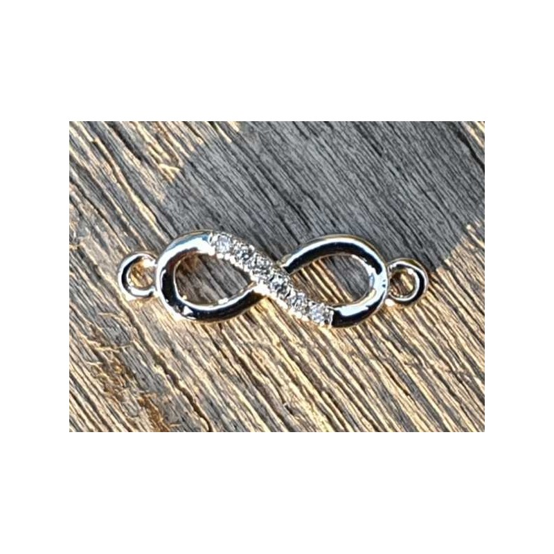 Zwischenteil-Link Strass Infinity 17mm, Messing silberfarben