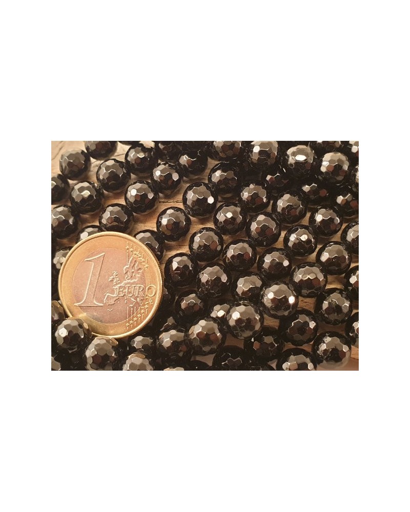 Schwarzer Turmalin (Schörl) Kette facettiert 8mm