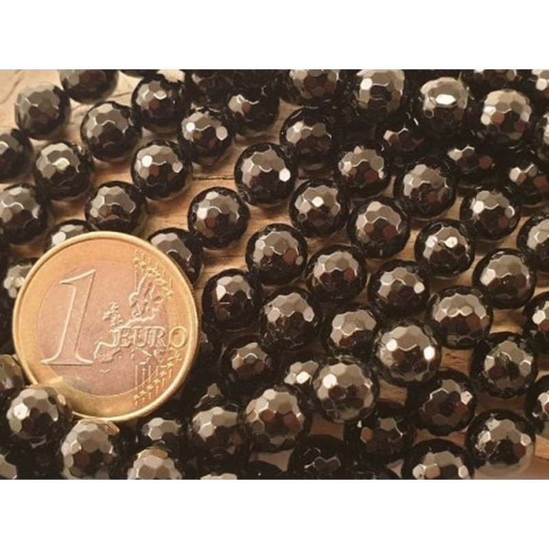 Schwarzer Turmalin (Schörl) Kette facettiert 8mm