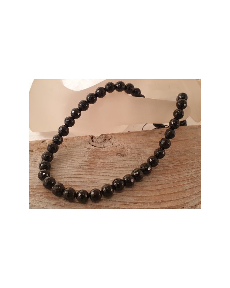 Schwarzer Turmalin (Schörl) Kette facettiert 8mm