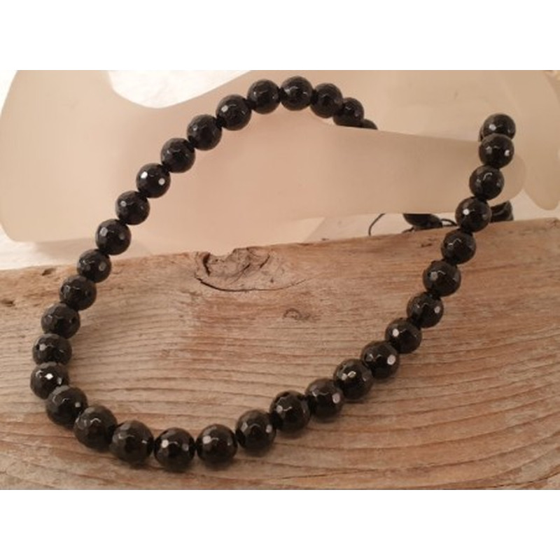Schwarzer Turmalin (Schörl) Kette facettiert 8mm