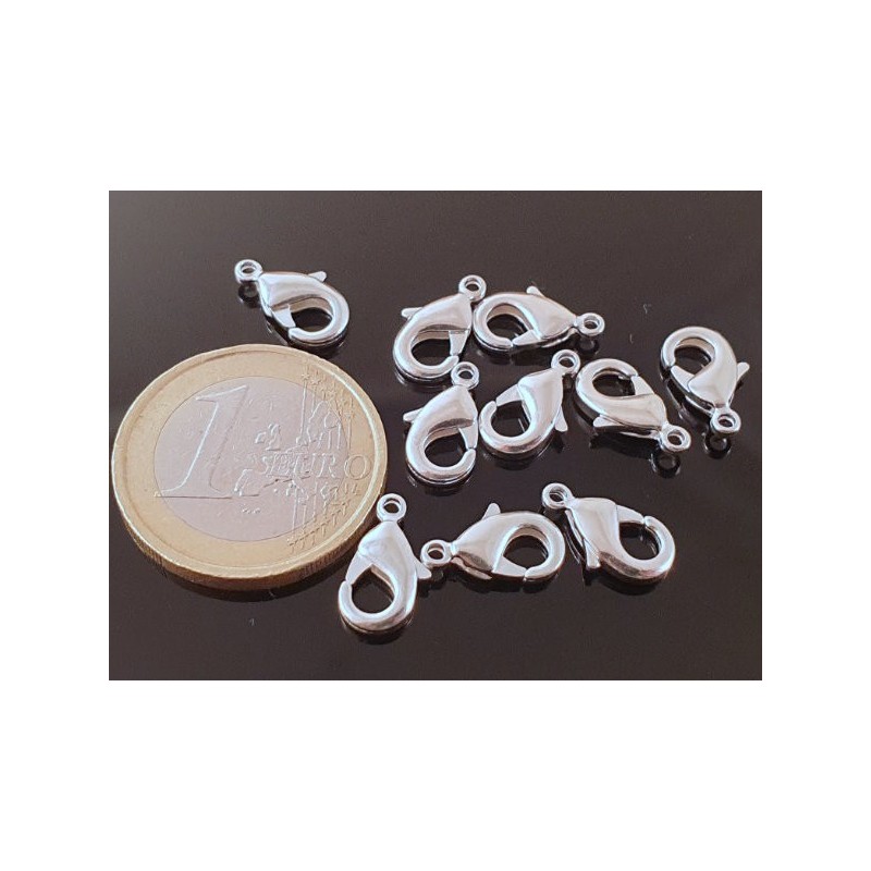 10 Stk. Karabiner 12mm Messing silberfarben