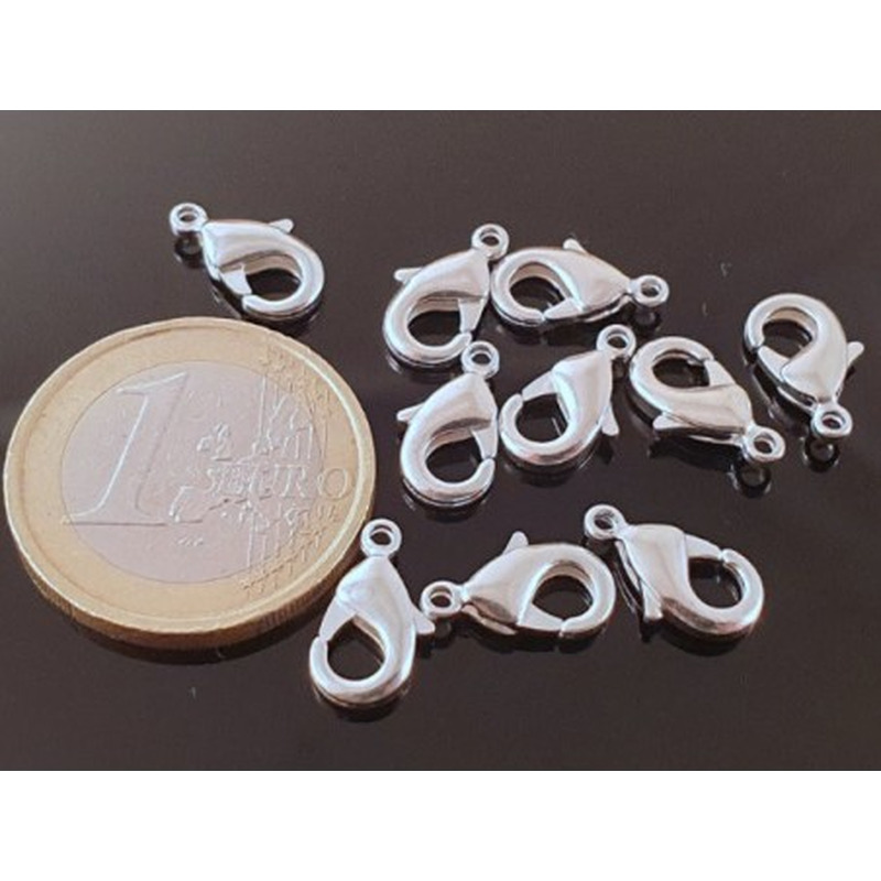 10 Stk. Karabiner 12mm Messing silberfarben
