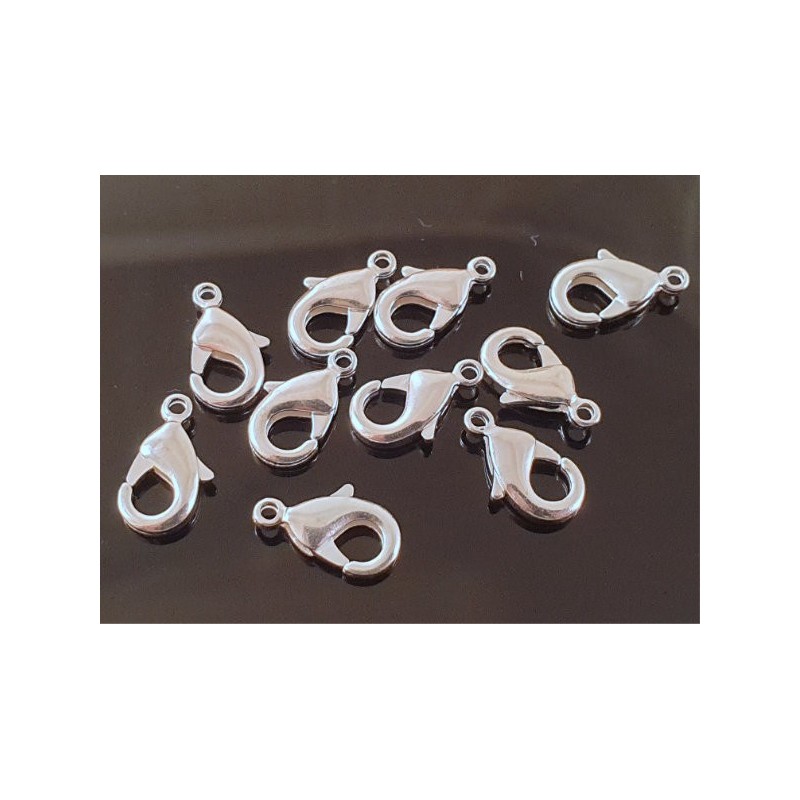 10 Stk. Karabiner 12mm Messing silberfarben