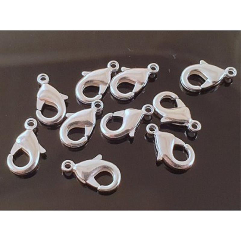 10 Stk. Karabiner 12mm Messing silberfarben