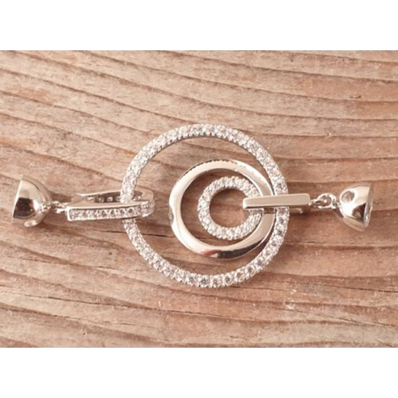 Schliesse 22x48mm, 925 Silber rhodiniert, Strass