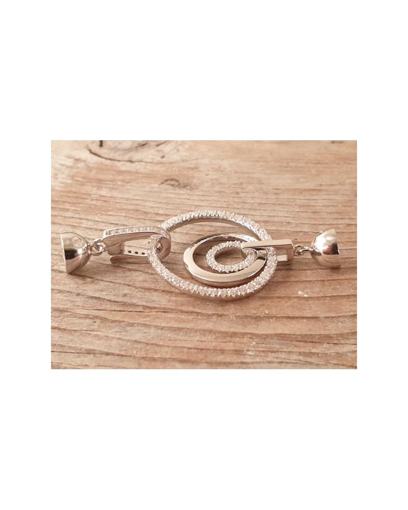 Schliesse 22x48mm, 925 Silber rhodiniert, Strass