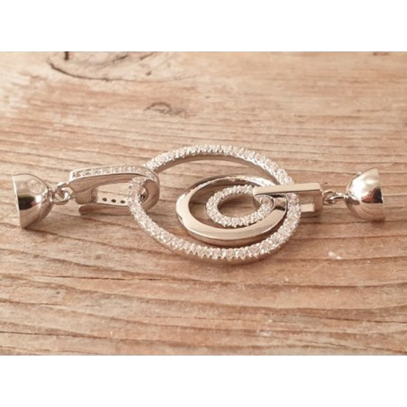 Schliesse 22x48mm, 925 Silber rhodiniert, Strass