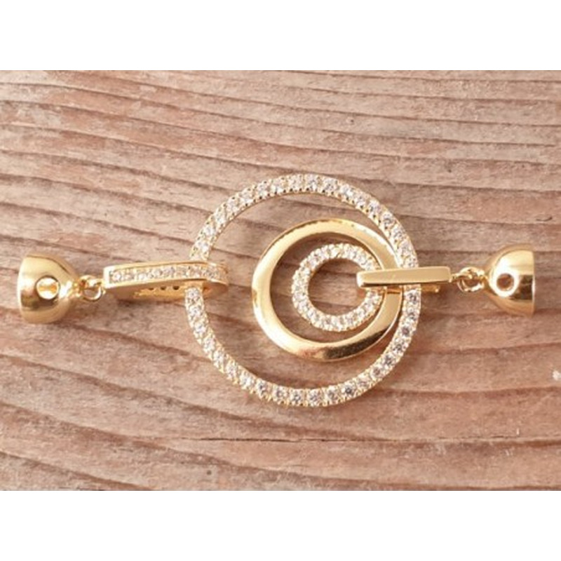 Schliesse 22x48mm, 925 Silber vergoldet, Strass