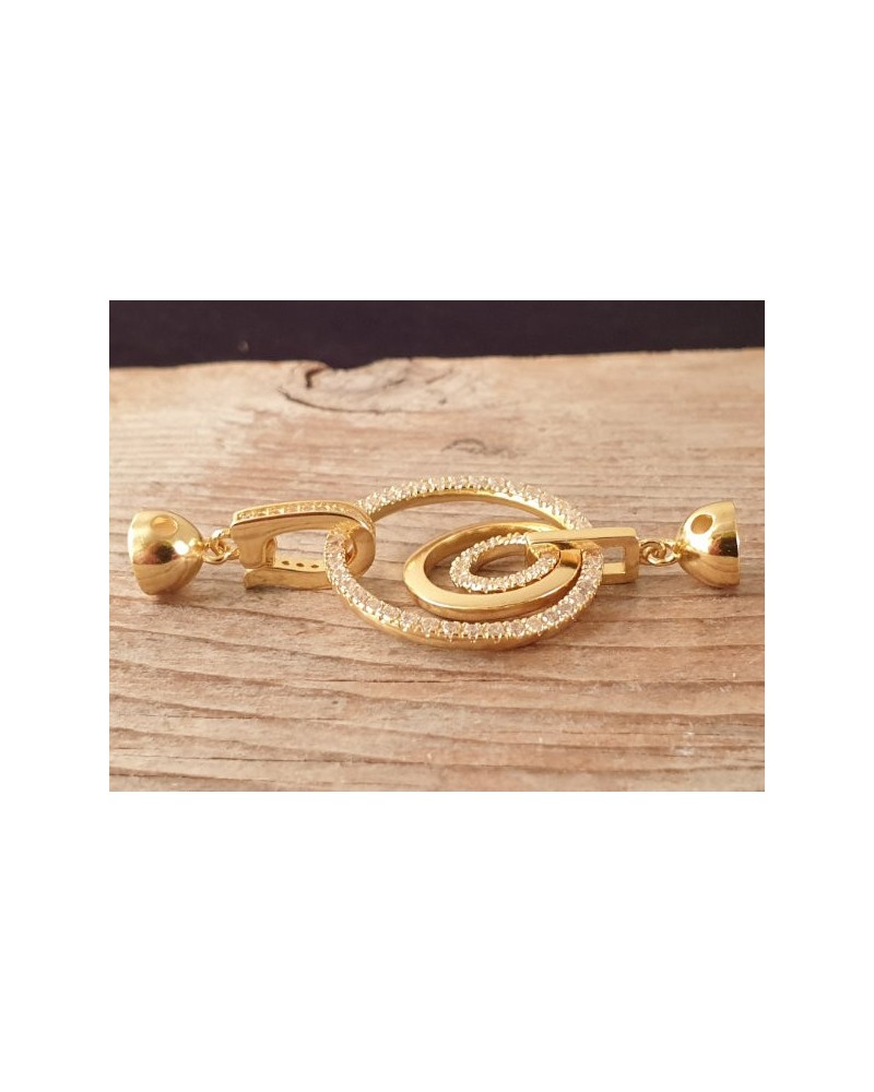 Schliesse 22x48mm, 925 Silber vergoldet, Strass