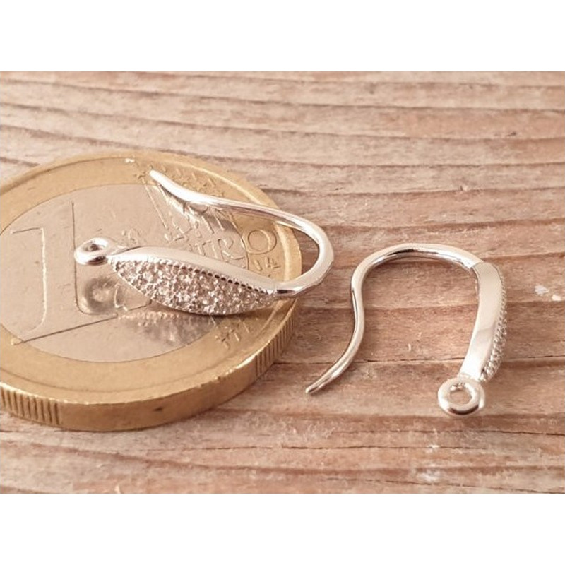 2 Stk. Ohrhaken 15mm, 925 Silber rhodiniert, Strass