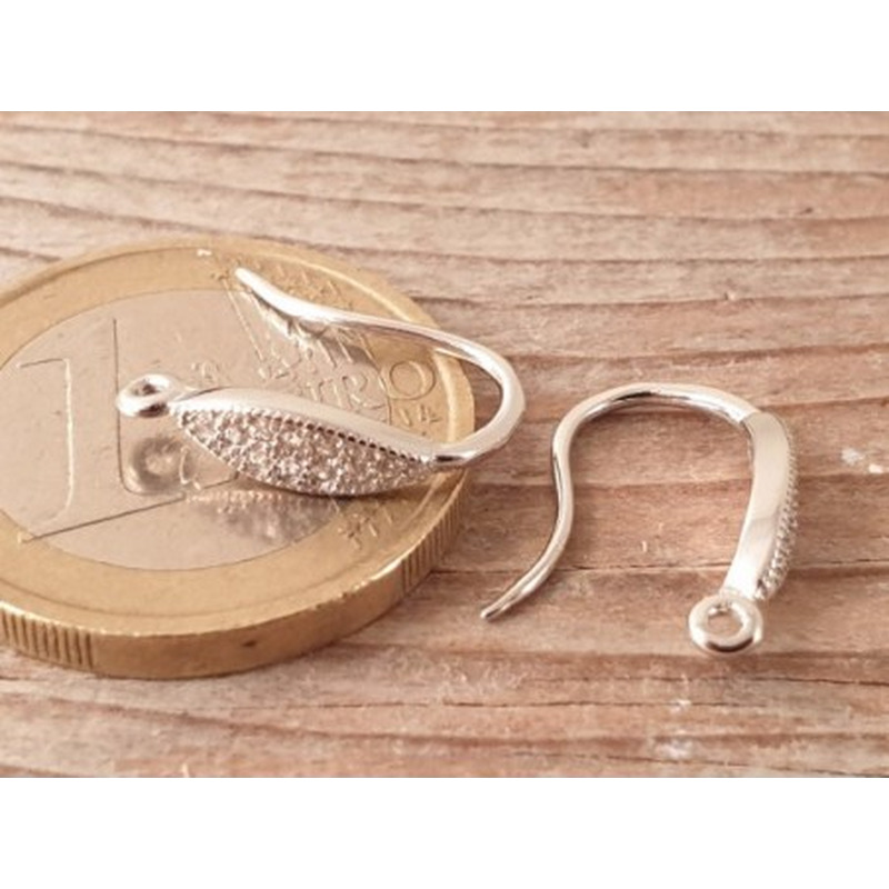 2 Stk. Ohrhaken 15mm, 925 Silber rhodiniert, Strass