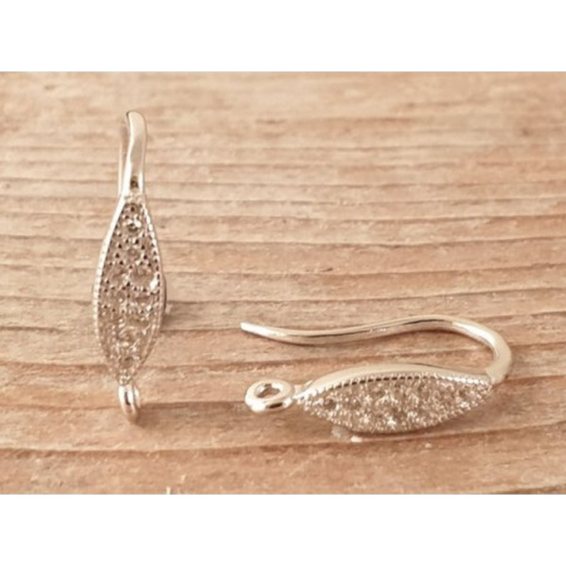 2 Stk. Ohrhaken 15mm, 925 Silber rhodiniert, Strass