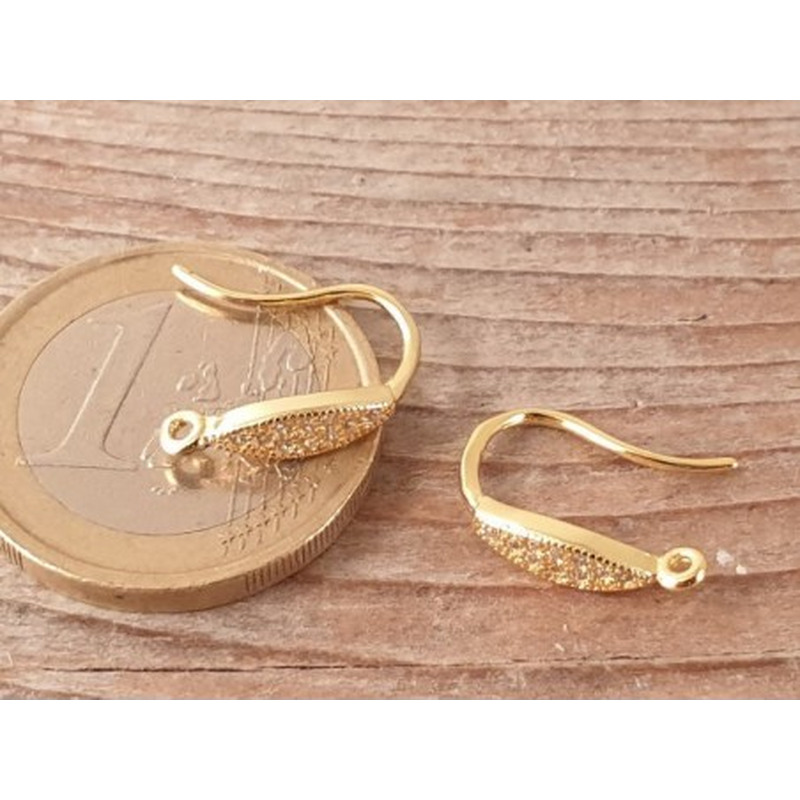 2 Stk. Ohrhaken 15mm, 925 Silber vergoldet, Strass