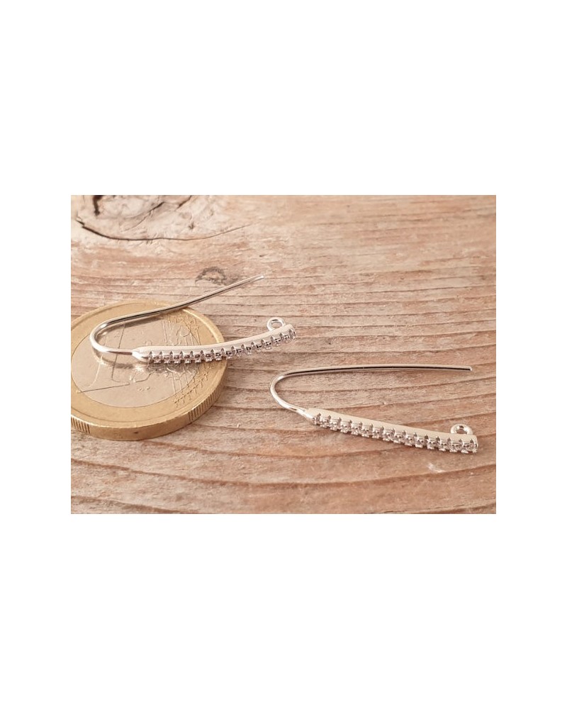 2 Stk. Ohrhaken 25mm, 925 Silber rhodiniert, Strass