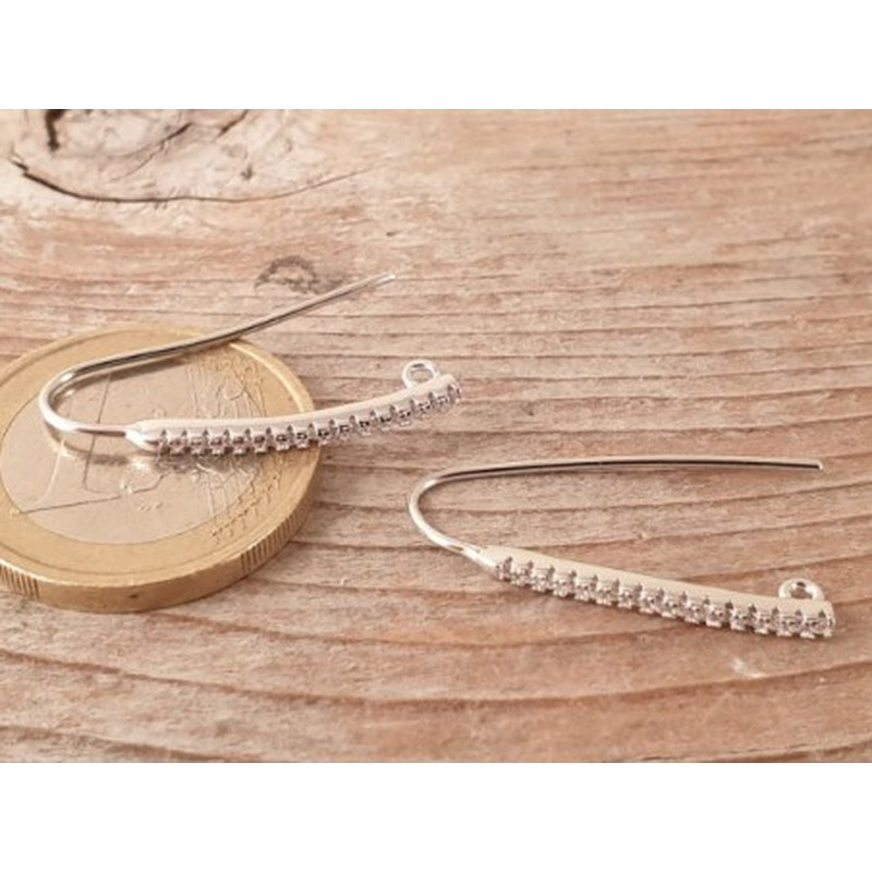 2 Stk. Ohrhaken 25mm, 925 Silber rhodiniert, Strass