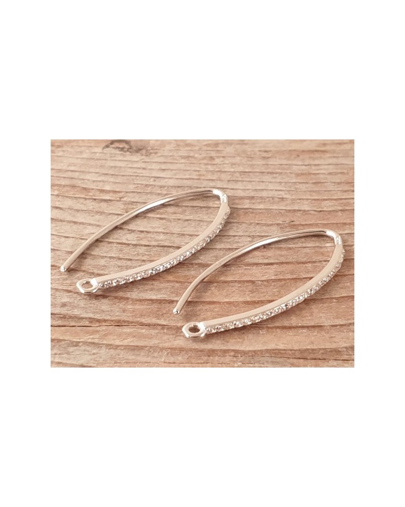 2 Stk. Ohrhaken 29mm, 925 Silber rhodiniert, Strass
