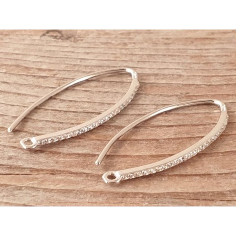2 Stk. Ohrhaken 29mm, 925 Silber rhodiniert, Strass