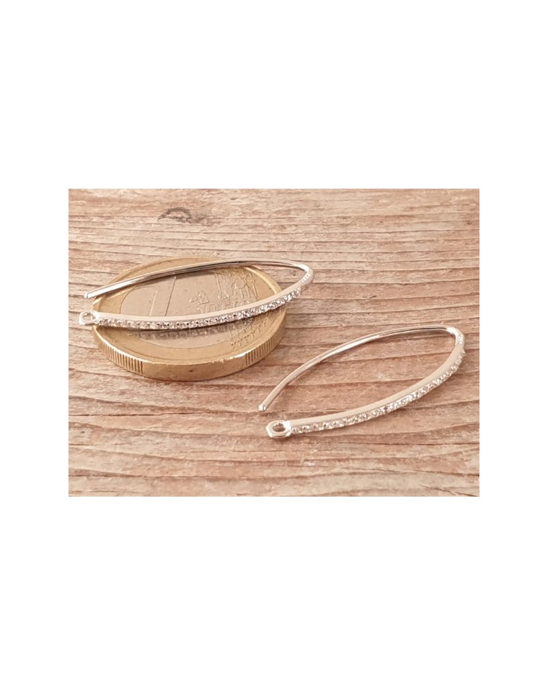 2 Stk. Ohrhaken 29mm, 925 Silber rhodiniert, Strass