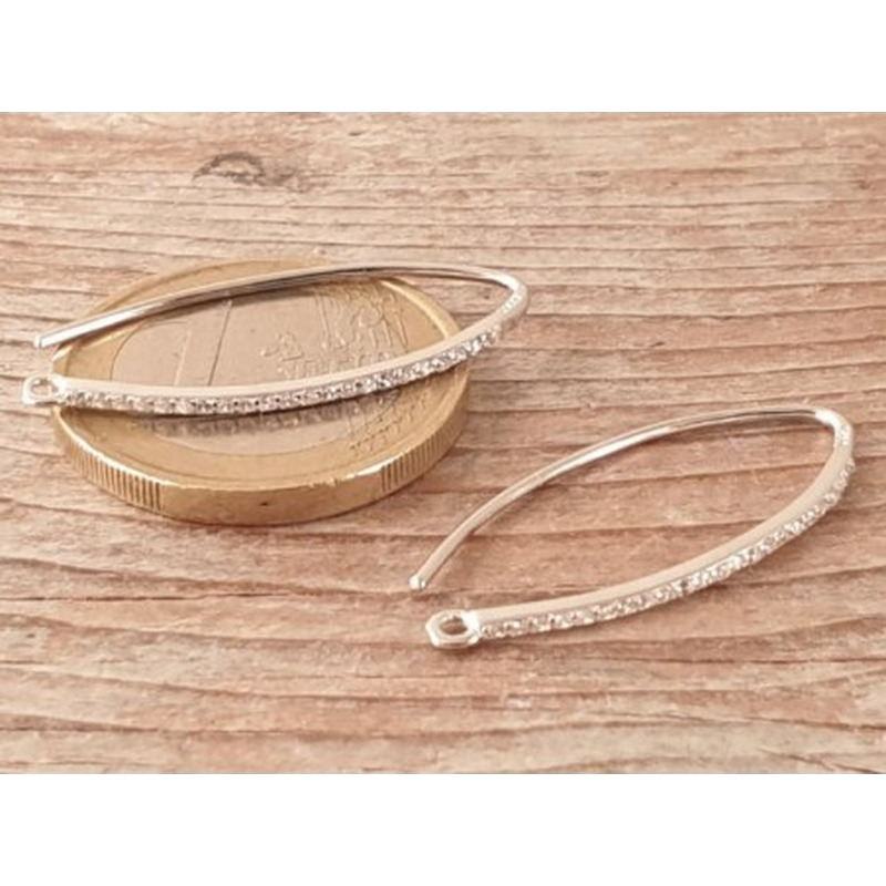 2 Stk. Ohrhaken 29mm, 925 Silber rhodiniert, Strass