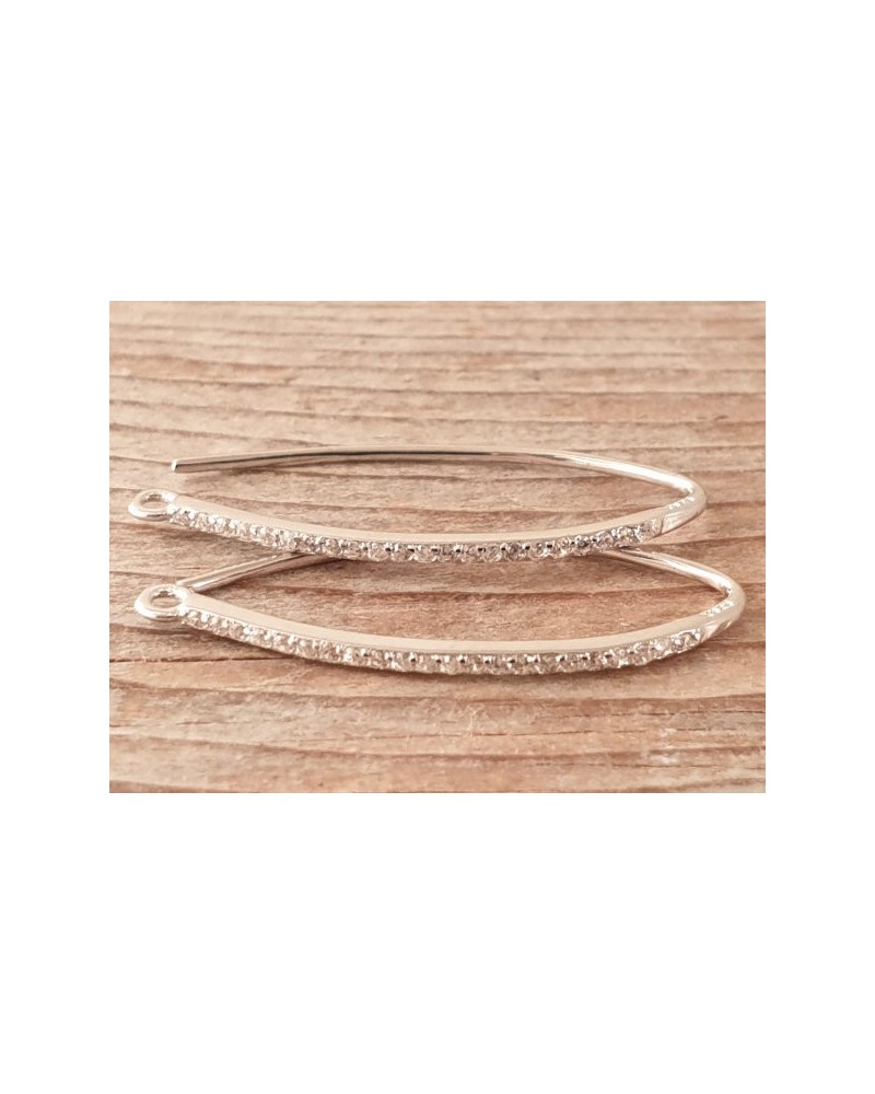 2 Stk. Ohrhaken 29mm, 925 Silber rhodiniert, Strass