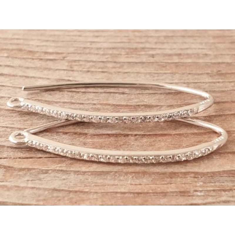 2 Stk. Ohrhaken 29mm, 925 Silber rhodiniert, Strass