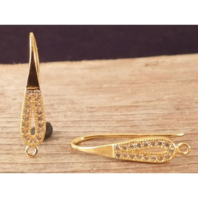 2 Stk. Ohrhaken 20mm, 925 Silber vergoldet, Strass