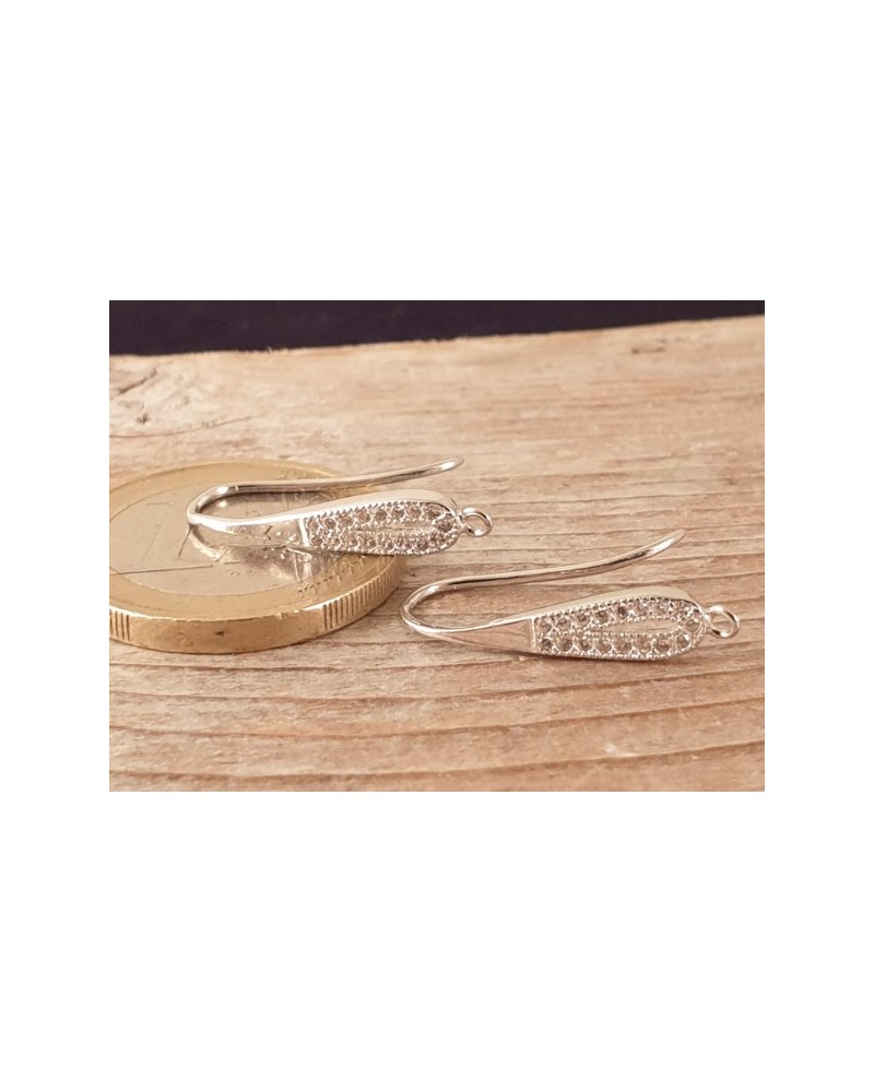 2 Stk. Ohrhaken 20mm, 925 Silber rhodiniert, Strass