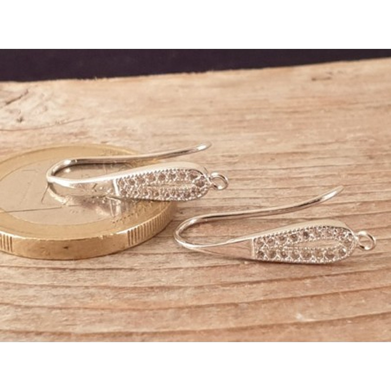 2 Stk. Ohrhaken 20mm, 925 Silber rhodiniert, Strass