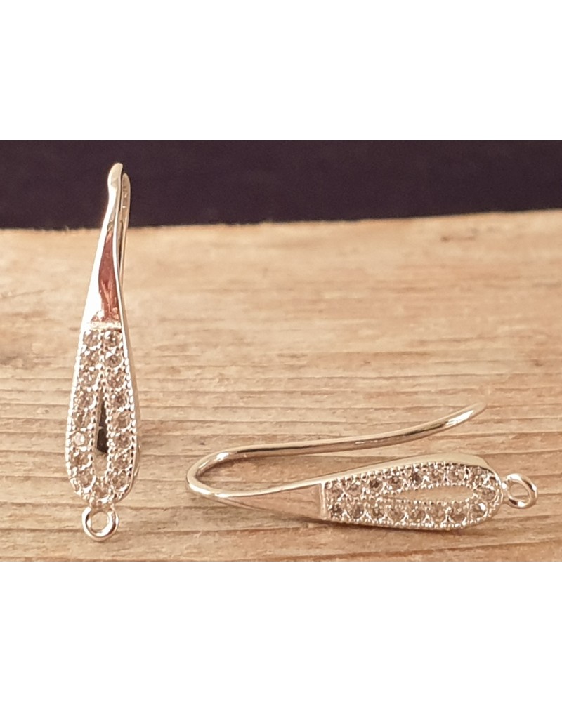 2 Stk. Ohrhaken 20mm, 925 Silber rhodiniert, Strass