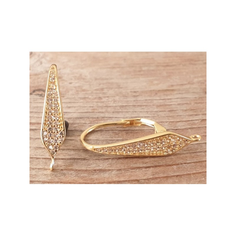 2 Stk. Brisur 12x23mm, 925 Silber vergoldet, Strass