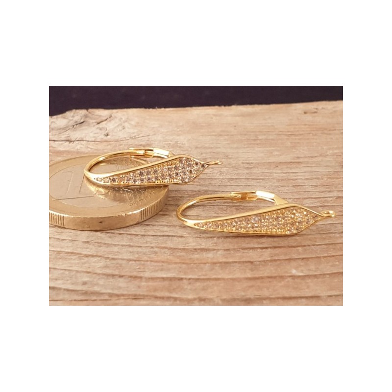 2 Stk. Brisur 12x23mm, 925 Silber vergoldet, Strass