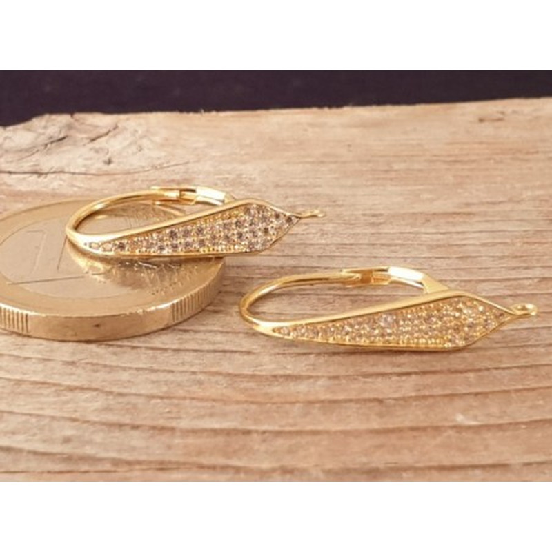 2 Stk. Brisur 12x23mm, 925 Silber vergoldet, Strass