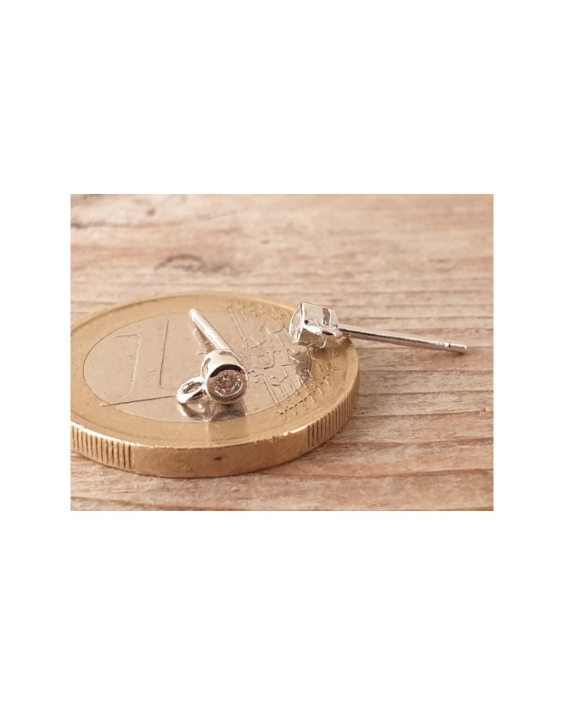 2 Stk. Ohrstecker 3mm, 925 Silber rhodiniert, Strass