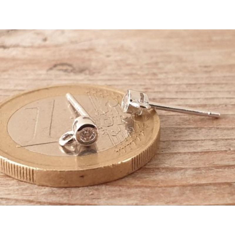 2 Stk. Ohrstecker 3mm, 925 Silber rhodiniert, Strass
