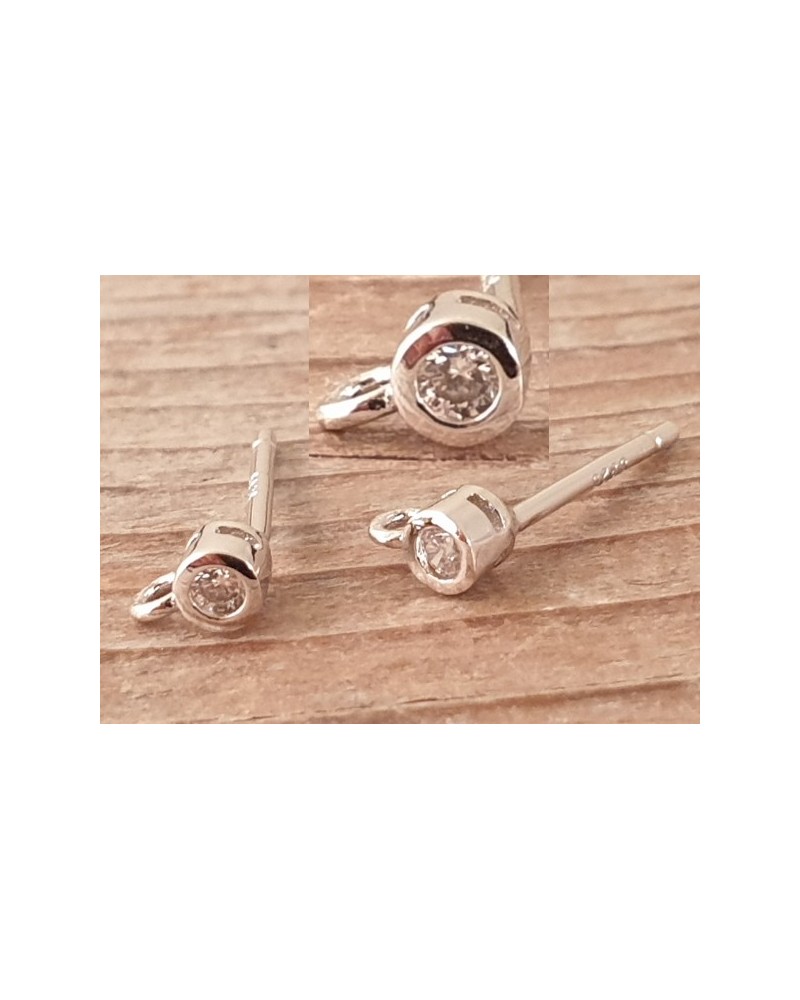 2 Stk. Ohrstecker 3mm, 925 Silber rhodiniert, Strass