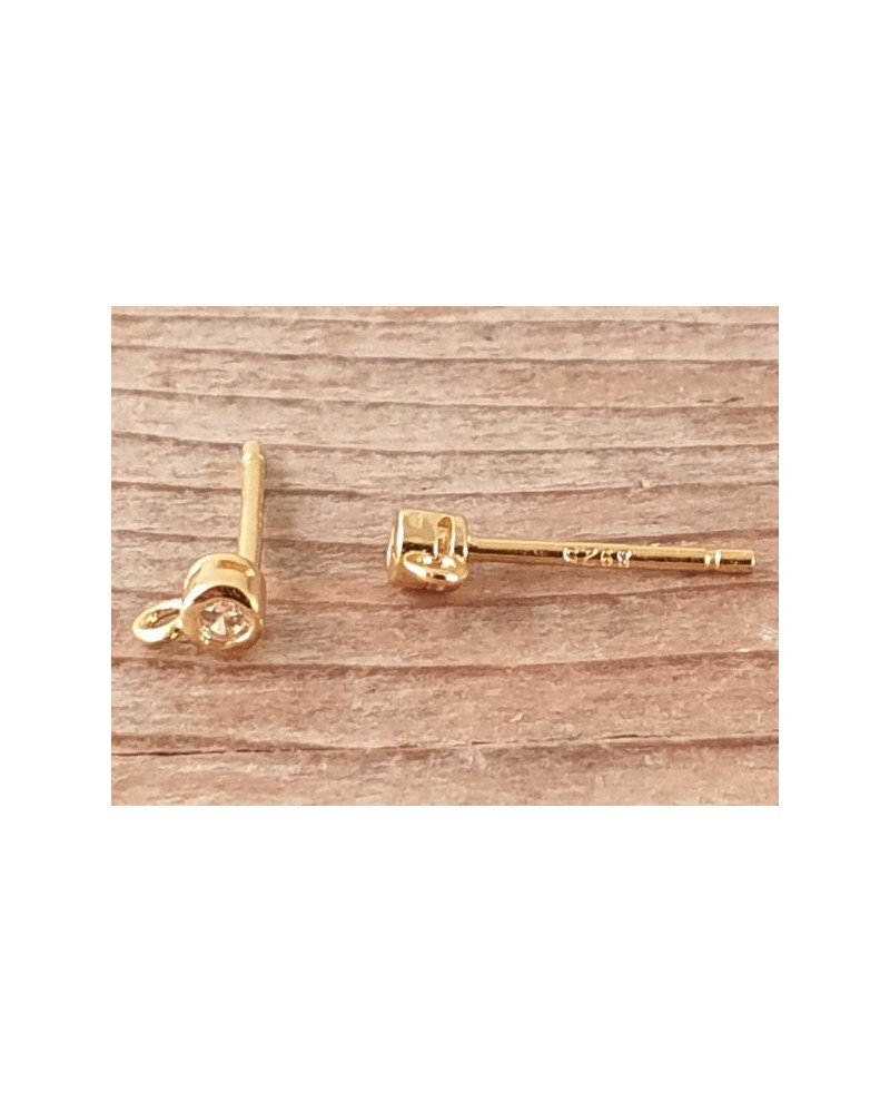 2 Stk. Ohrstecker 3mm, 925 Silber vergoldet, Strass