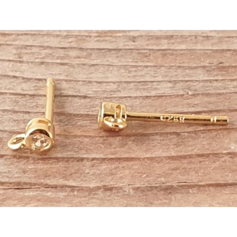 2 Stk. Ohrstecker 3mm, 925 Silber vergoldet, Strass