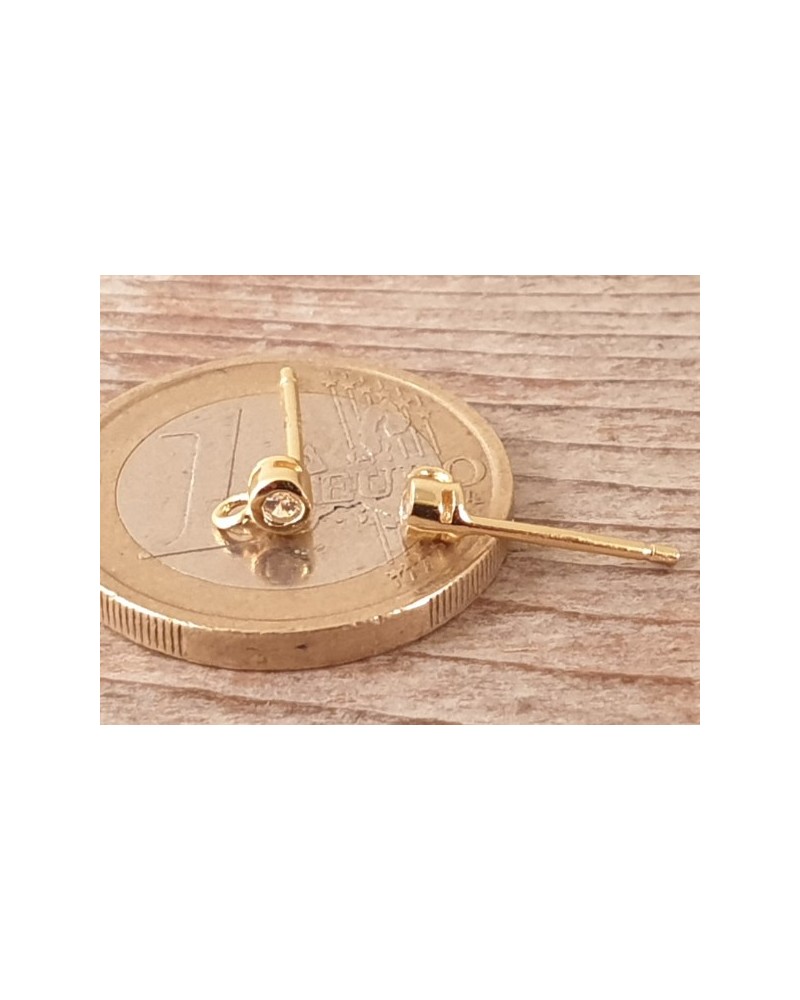 2 Stk. Ohrstecker 3mm, 925 Silber vergoldet, Strass